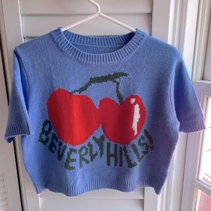 blue crochet cherry motif crop sweater